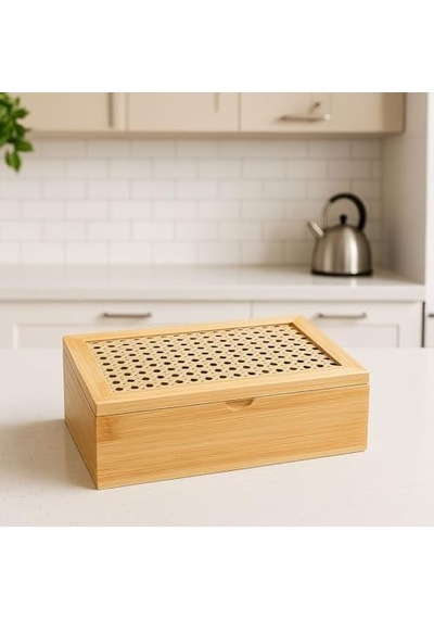 Orjinal Bambu Organizer, Çay Kutusu, Takı Kutusu, Mıknatıslı Kapak, Premium Kalite 6 Bölmeli
