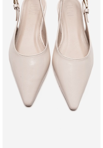 Luvishoes Jenna Ekru Cilt Sivri Burunlu Kadın Alçak Topuklu Ayakkabı