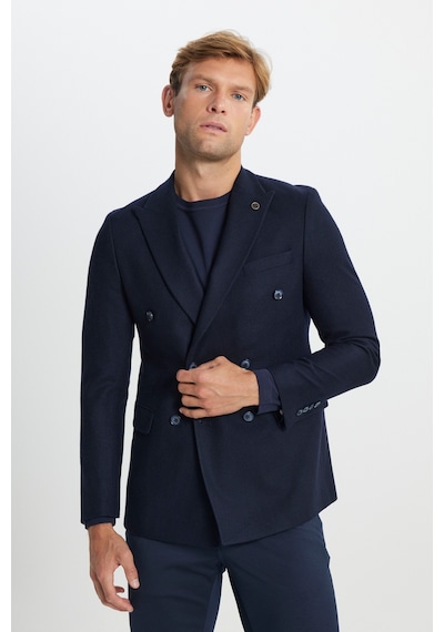 Ac&co Erkek Lacı Yünlü Slim Fit Dar Kesim Kırlangıç Yaka Kapak Cepli Blazer Ceket