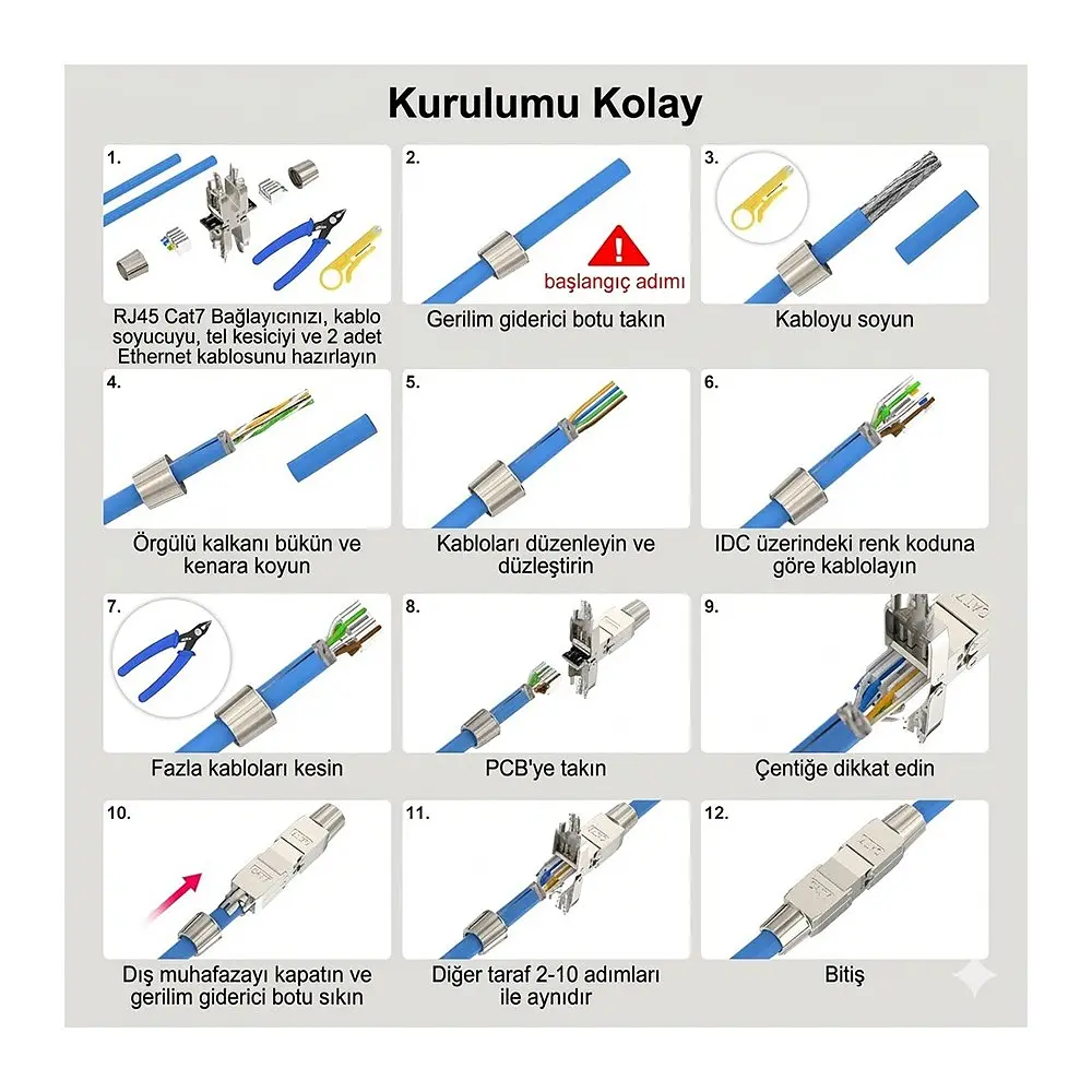 Cat7 Rj45 Kablo Birleştirici Ağ Kablosu Uzatma Aparatı Metal