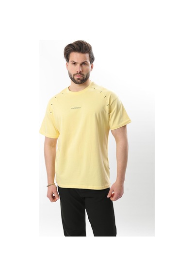Madmext Sarı Baskılı Nakış Detaylı Erkek T-shirt E7108 Sarı