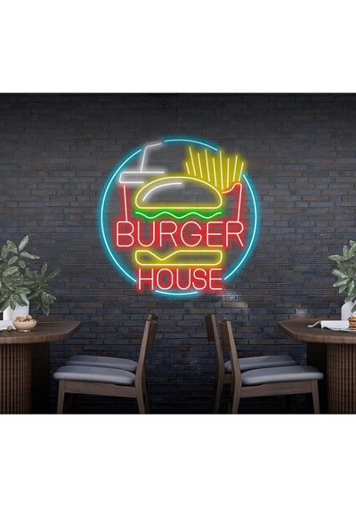 Burger House Yazılı Ve Şekilli Neon Tabela Kırmızı