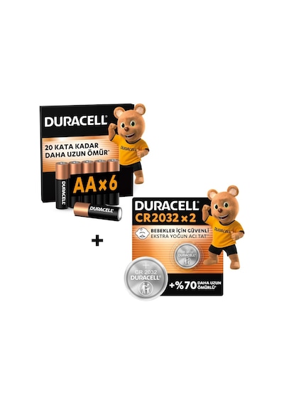 Duracell Basıc Aa Alkalin Kalem Pil 6'lı Paket & Cr 2032 Lityum Düğme Pil 2'li Paket
