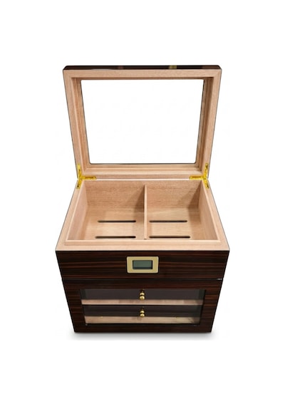 Premiumquality Vitacura 4 Çekmeceli İçi Ledli Kahverengi Sedir Humidor Puro Kutusu Tr9825