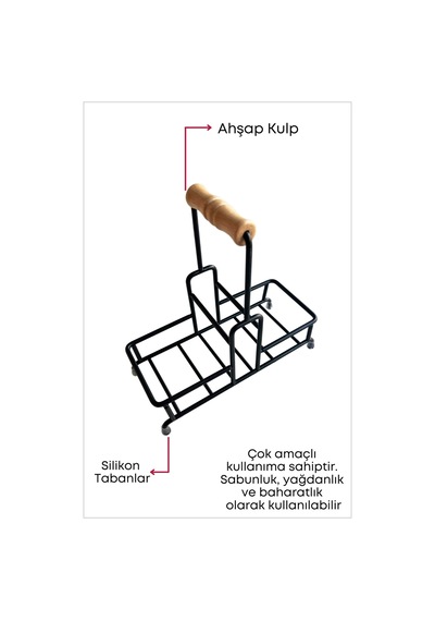 Grimorlife Mimoza Metal Standlı Ahşap Detaylı Bulaşık Deterjanı Ve Sıvı Sabunluk Mutfak Seti-sünger Hediyeli Siyah