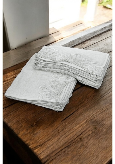 6'lı Güpürlü %100 Pamuklu El Ve Yüz Havlusu Seti 30x50 Cm Beyaz Beyaz