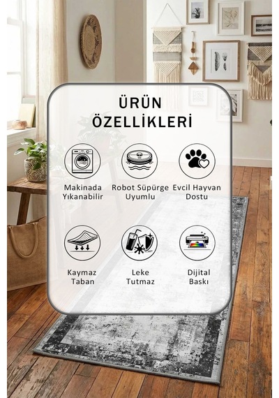 Petenka Gri Yıkanabilir Yolluk