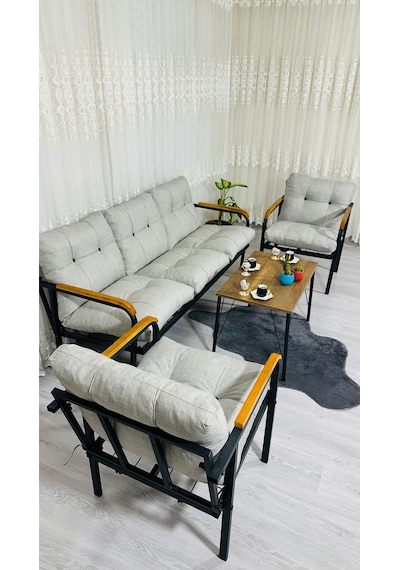 Madame Home Begonvil Balkon, Bahçe - Metal Kanepe Koltuk Takımı 3+1+1 + Sehpa Açık Gri Madame Home Begonvil Balkon, Bahçe - Metal Kanepe Koltuk Takımı 3+1+1 + Sehpa Açık Gri