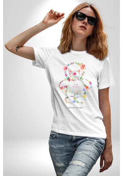 Sadece Yaşamak Unisex Unisex Beyaz Organik Baskılı T-shirt Penye Yüksek Kalite Beyaz