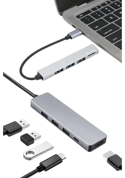 Znv Zenvia Mey İthalat Macbook Pro/air Uyumlu Usb Type-c 8 In 1 Hub Dönüştürücü Çevirici Çoklayıcı Usb Hdm
