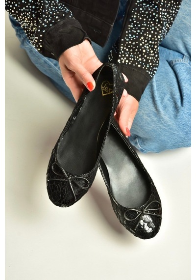 Fox Shoes Z726243404 Siyah Kumaş Kadın Babet