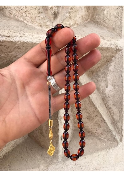 Sürmeli Model Kırmızı Tonda Toz Kehribar Tesbih N11.12148