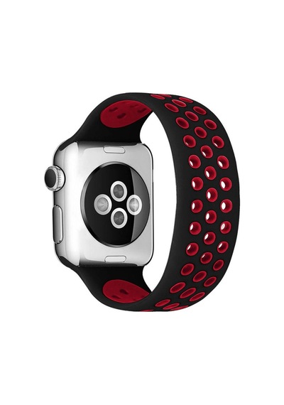 Apple Watch Uyumlu 38mm Ayarlı Delikli Silikon Kordon Saat Değildir - Siyah-kırmızı