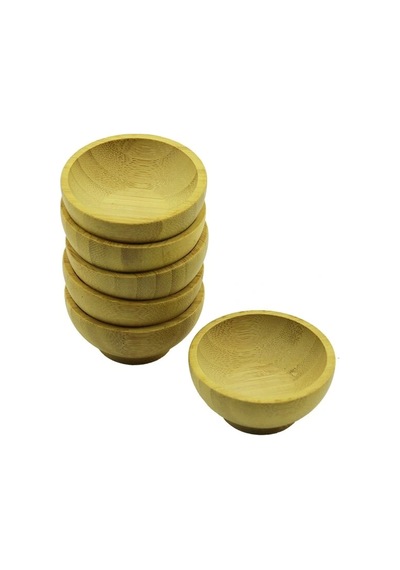 6 Adet Mini Ahşap Bambu Lokumluk - Çerezlik Kase Derinlik: 1.5cm - Çap: 6.2cm Çok Renkli