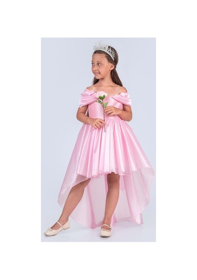 Mnk Baby & Kids Kız Çocuk Düşük Omuz Detaylı Işıltılı Prenses Elbisesi M00760 Pembe