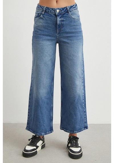 Never More Yüksek Bel Beş Cepli Cropped Jean Mavi