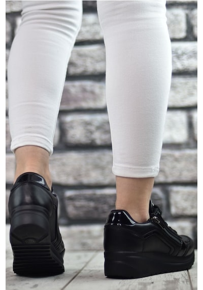 Konfores 1662 Anatomik Tabanlı Fermuarlı Bayan Sneakers Ayakk Siyah