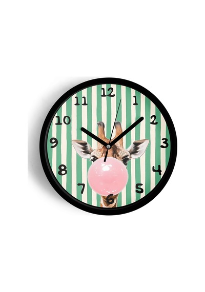 Zürafa Tasarım Modern Çocuk Odası Duvar Saati - 25cm - Önü Camlı Siyah Kasa - Sessiz Mekanizma-jh0861 Siyah