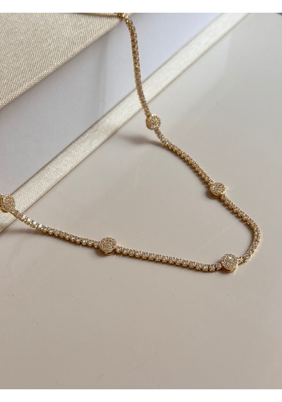 Zirkon Taşlı Oval Gold Kolye Çelik Kadın Altın