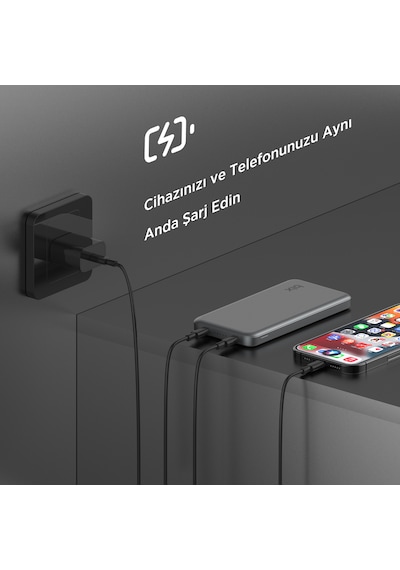 Bix Pb113 10000mah Pd 20w Çift Usb-c Portlu Powerbank Koyu Gri