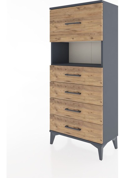 Hyperion Dolap Tek Raflı 5 Çekmeceli 60x44x134 Antrasit-çam Antrasit