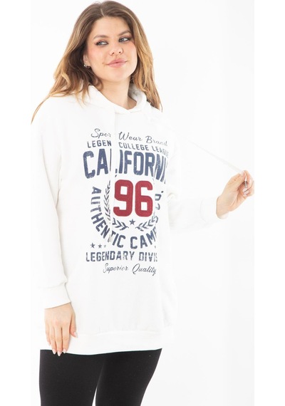 Şans Kadın Büyük Beden Kemik İçi Şardonlu Üç İplik Kapşonlu Sweatshirt 65n37294-kemik Kemik
