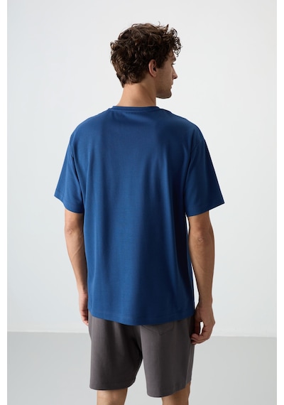 Air Jones Tommy Life Parlament Pamuklu Kalın Yüzeyi Dokulu Oversize Fit Baskılı Erkek T-shirt - 88364 Parlament