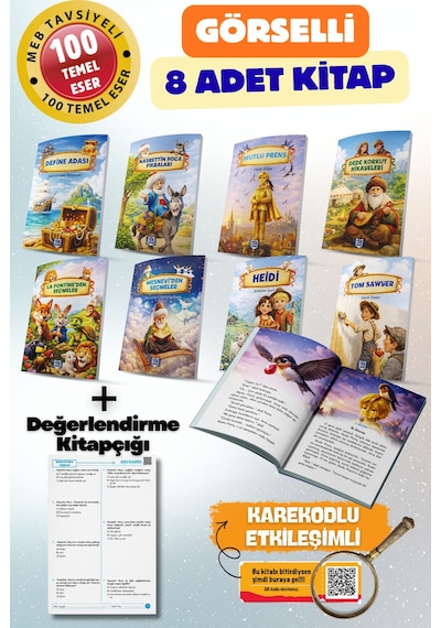 100 Temel Eserden Seçme Hikayeler Görselli 8 Kitap - 3. Sınıflar İçin 7-9 Yaş