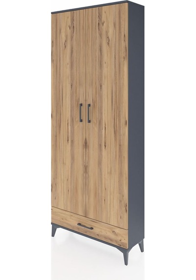 Arges Dolap 3 Raflı Tek Çekmeceli Tek Askılı 88x30x221 Antrasit-çam Antrasit