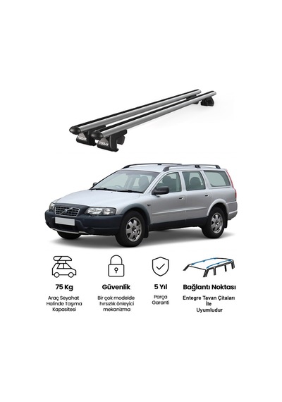 Venüs Volvo Xc70 1998-2007 Uyumlu Gri Ara Atkı Port Bagaj Tavan Barı