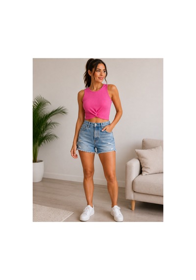 Mixxtrend Kadın Düğüm Detaylı Fitilli Kaşkorse Crop Pembe
