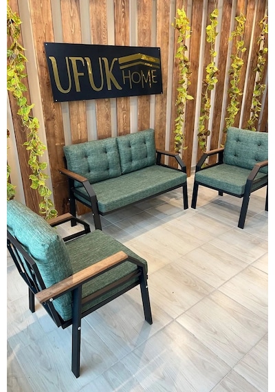 Ard & Garden 2 1 1 Balkon Takımı, Çay Seti, Metal Koltuk Takımı, Bahçe Takımı, Bahçe Mobilyası Koyu Yeşil
