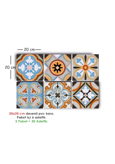 Kendinden Yapışkanlı Fas 2 Desenli Pvc Karo 20x20 Cm 5 Li Paket