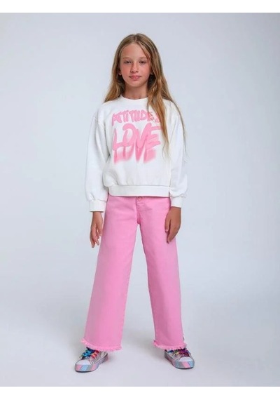 Kız Çocuk Love Yazılı Kapüşonlu Sweatshirt-14296 Ekru
