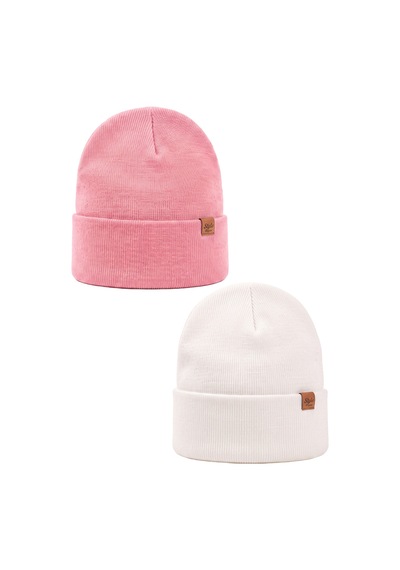Sayzen Your Shine Unisex Basic Katlamalı 2'li Bere Set Pembe-beyaz