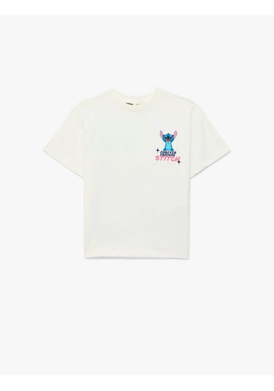 Koton Stitch Baskılı Lisanslı Ekru Kız Çocuk T-shirt 6skg10325ak Ekru
