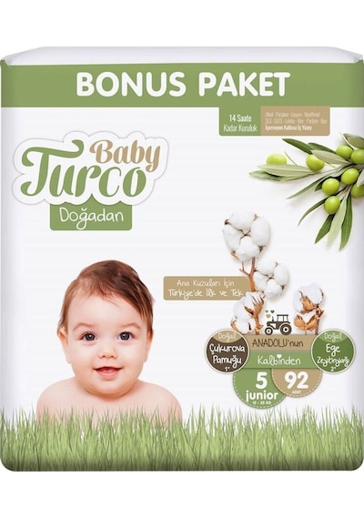 Baby Turco Doğadan Bebek Bezi 5 Numara Junior 92 x 2 -84 Adet 2'li
