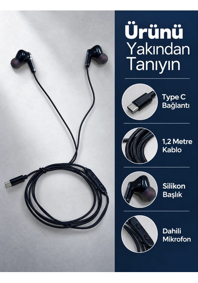 Nm Store Dahili Mikrofonlu Type C Kablolu Kulaklık Siyah Gövde