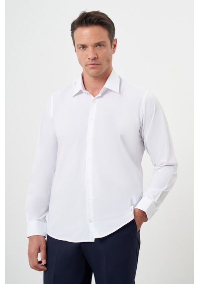 Morven Erkek Beyaz Basic Düz Desen Sert Yaka Regular Fit Gömlek 24mc004110600 Beyaz