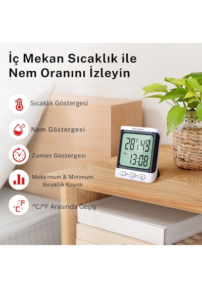 Thermopro Tp152 8,5" Lcd Ekranlı İç Mekan Dijital Sıcaklık Ve Nem Ölçer Termometre