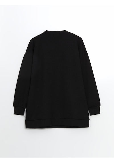 Lcw Modest Siyah Bisiklet Yaka Oversize Kadın Sweatshirt Tunik