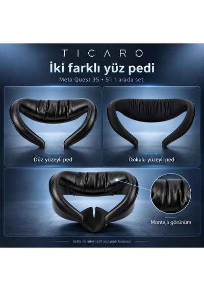 Tıcaro Meta Quest 3s İle Uyumlu 5 Parça Yüz Pedi Seti, Pu Ve Buz İpeği Ped, Siyah