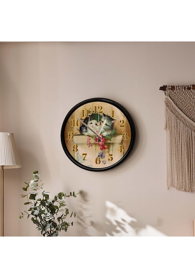 Sevimli Yavru Kediler Tasarımlı Dekoratif Duvar Saati 28 Cm Sessiz Mekanizma Çok Renkli 85137606