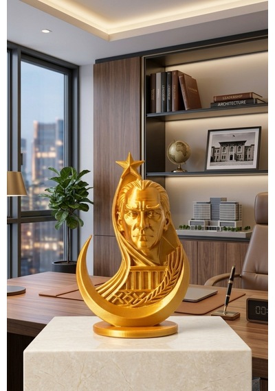 Özel Tasarım Altın Renk Atatürk Biblosu Modern Şık Ofis Ve Salon Dekorasyonu