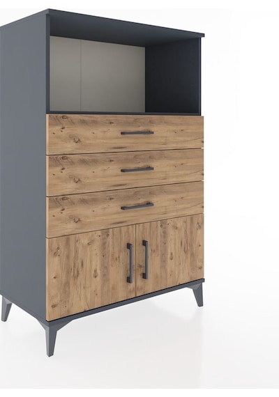 Hyperion Dolap Tek Raflı 3 Çekmeceli 2 Kapaklı 88x44x134 Antrasit-çam Antrasit
