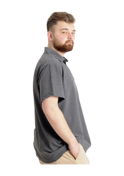 Mode Xl Büyük Beden Erkek T-Shirt Polo Parçalı Lımıted 23330 Antramelanj 001