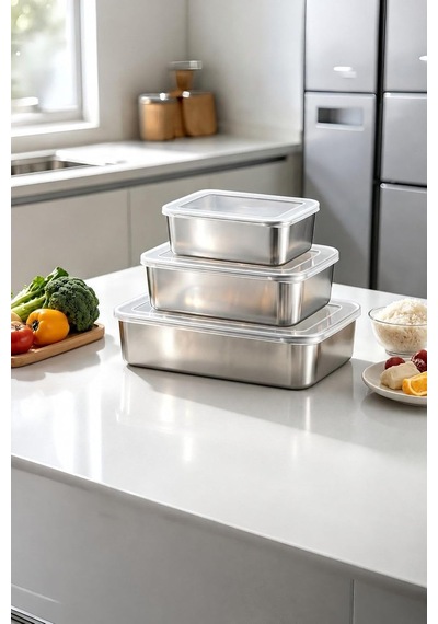 3 Adet Set 304 Çelik Yemek Meyve Et Buzdolabı Beslenme Saklama Kabı Mt323 Diğer