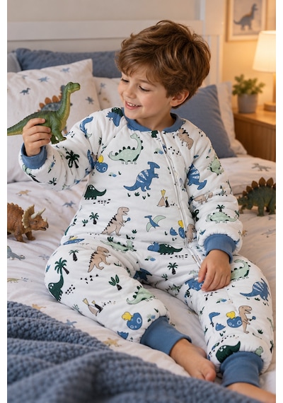 Babyhola 2.5 Tog Yorgan Gerektirmeyen Kalın Elyaf Dolgulu Çocuk Uyku Tulumu Pamuk Astarlı Unisex 6020 Beyaz