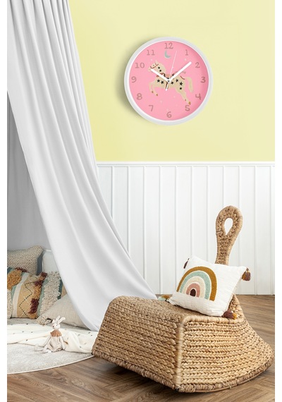 Büyülü At Çocuk Odası Duvar Saati - 42cm - Önü Camlı Beyaz Kasa - Sessiz Mekanizma Beyaz