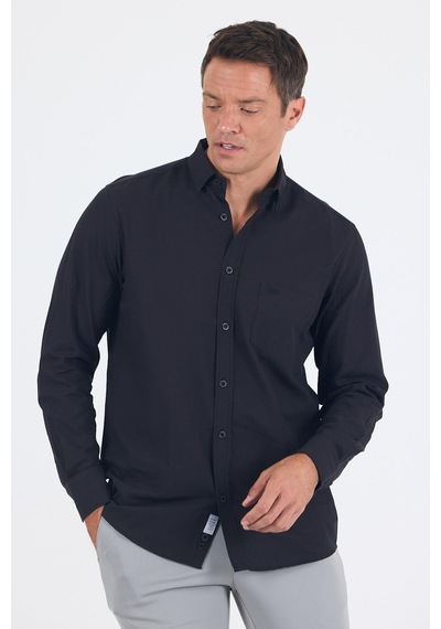 İmza Siyah Uzun Kol Düz Armür Oval Yaka Casual Comfort Fit Gömlek 1004250249 Siyah İmza Siyah Uzun Kol Düz Armür Oval Yaka Casual Comfort Fit Gömlek 1004250249 Siyah